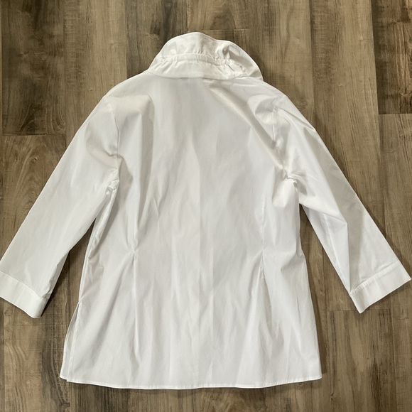 MING WANG $215 NWOT  M Cotton Ruffle Collar Button Front Blouse Jacket White - Picture 7 of 7